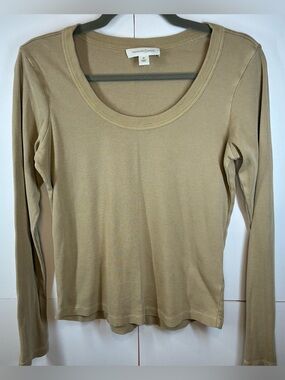 Treasure & Bond Ribbed Long Sleeve Scoop Neck Top Tan Beige Size Medium
